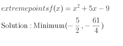 The extreme points of f(x)=x^2+5x-9 are Minimum(-5/2 ,-61/4)